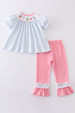 Blue Plaid Nutcracker Smocked Ruffle Girl Set Honeydew