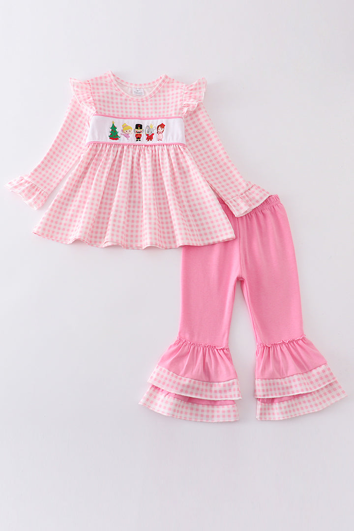 Pink Nutcracker Embroidery Ruffle Girl Set Honeydew