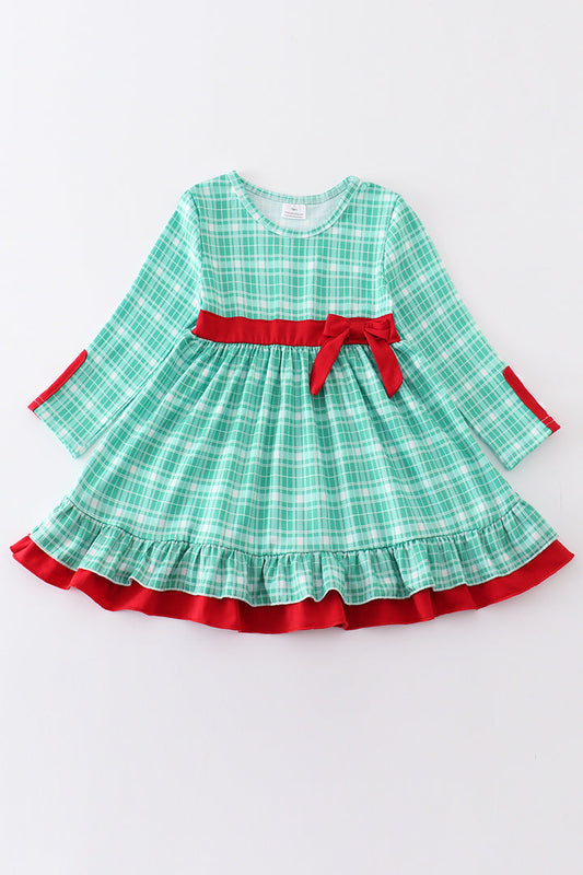 Green Plaid Ruffle Dress Honeydew