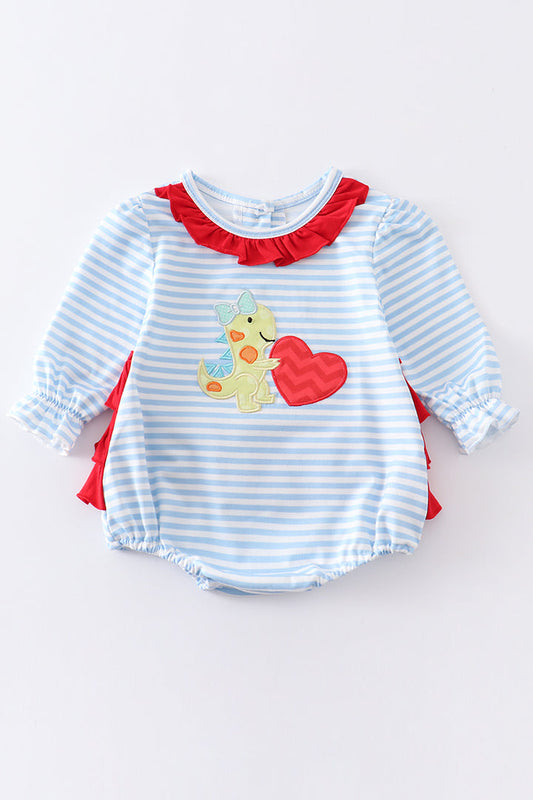 Dinosaur Heart Applique Girl Romper Honeydew