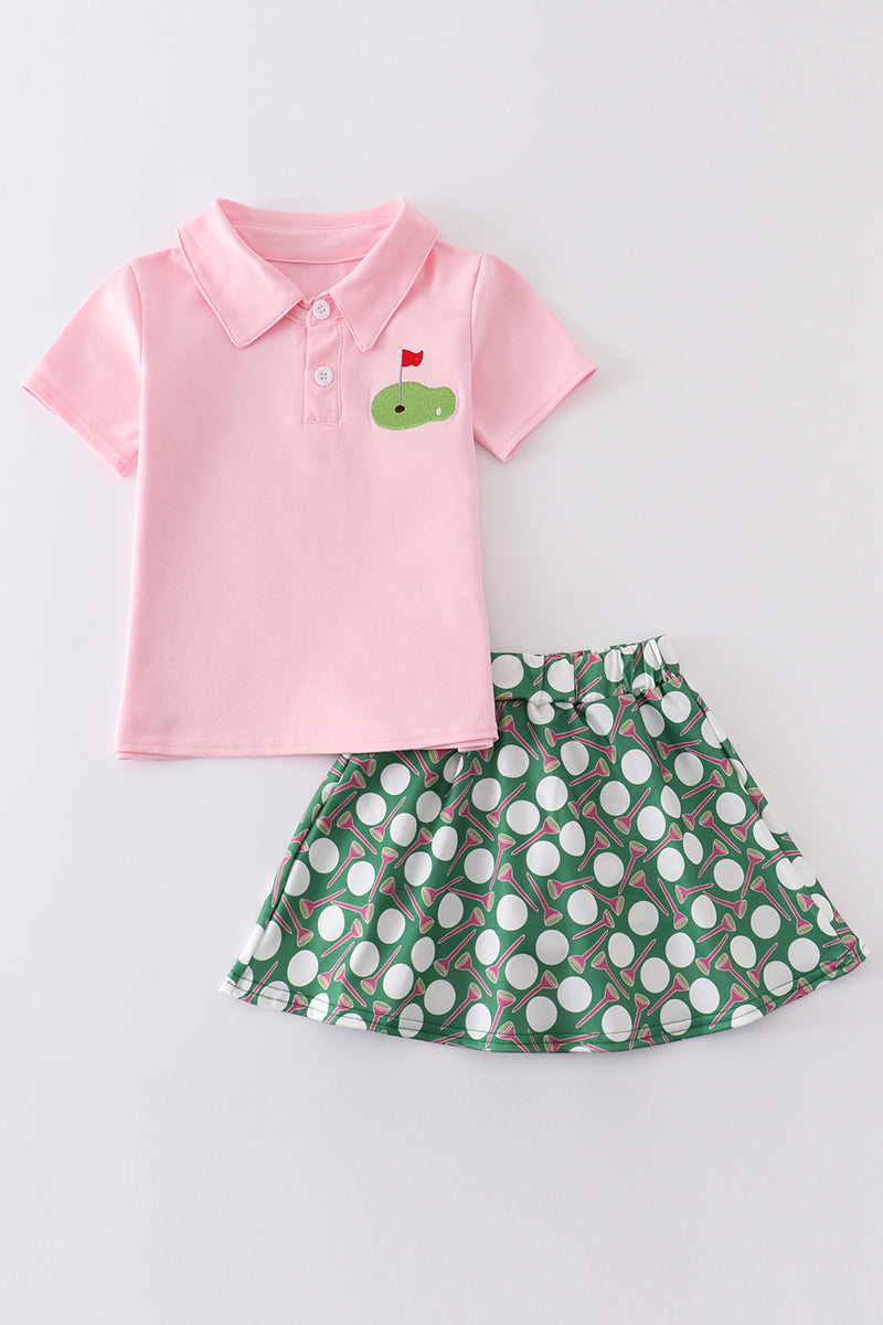 Pink Golf Embroidery Girl Set Honeydew