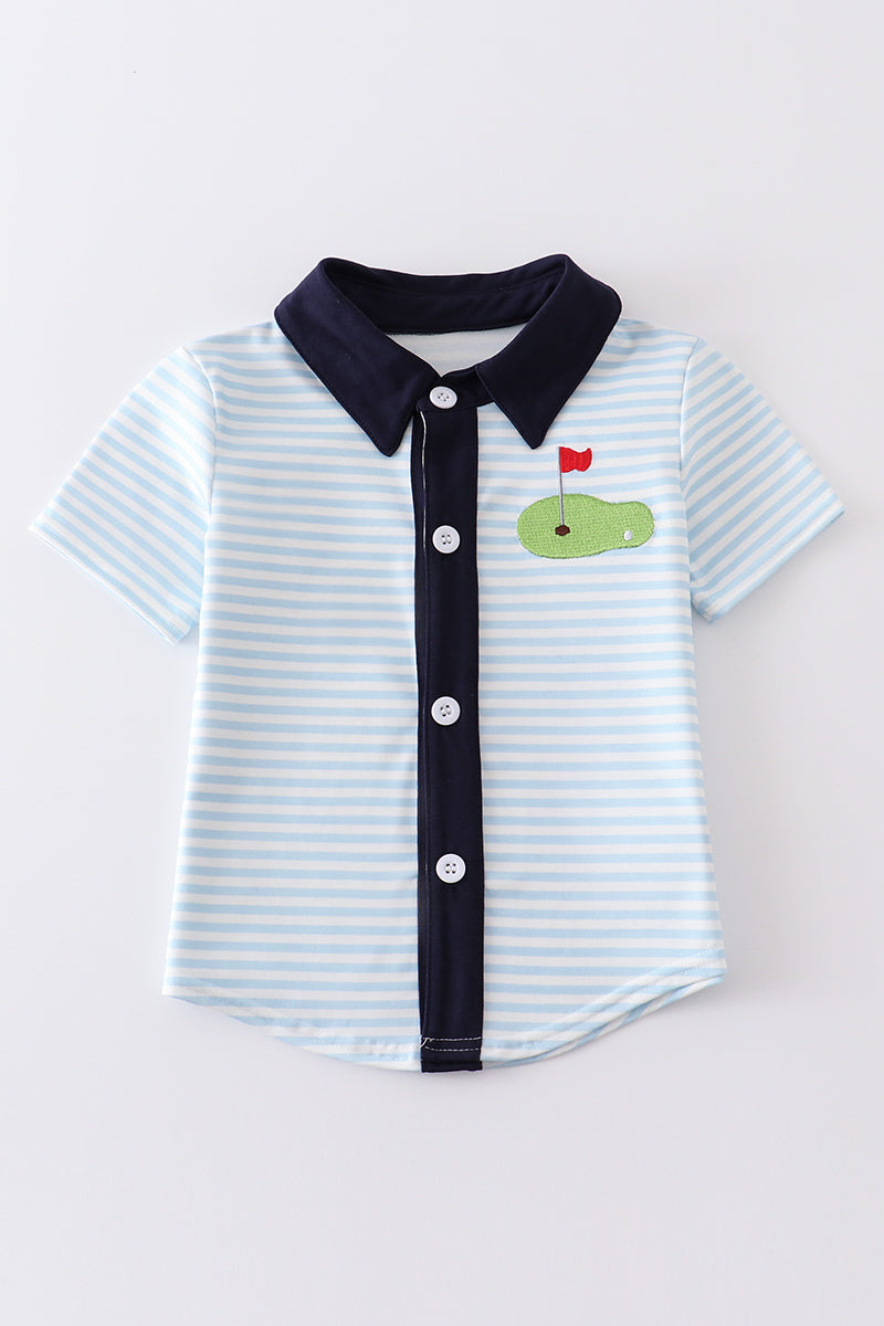Stripe Golf Embroidery Boy Top Honeydew