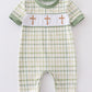 Green Easter Plaid Print Cross Embroidery Boy Romper Honeydew