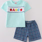 Blue Plaid ABC Embroidery Boy Set Honeydew