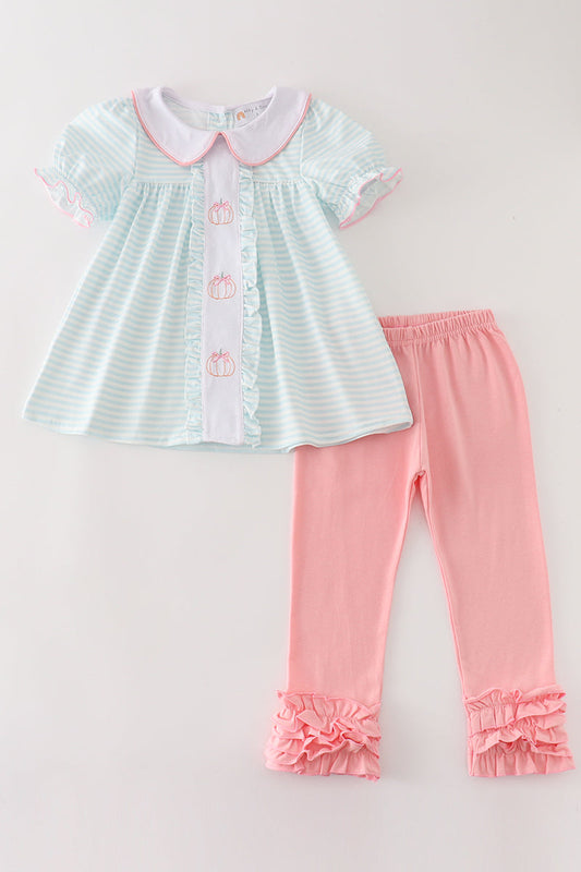 Pumpkin Embroidery Stripe Ruffle Set southernsweetpea