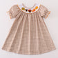 Brown Plaid Turkey French Knot Girl Dress Honeydew