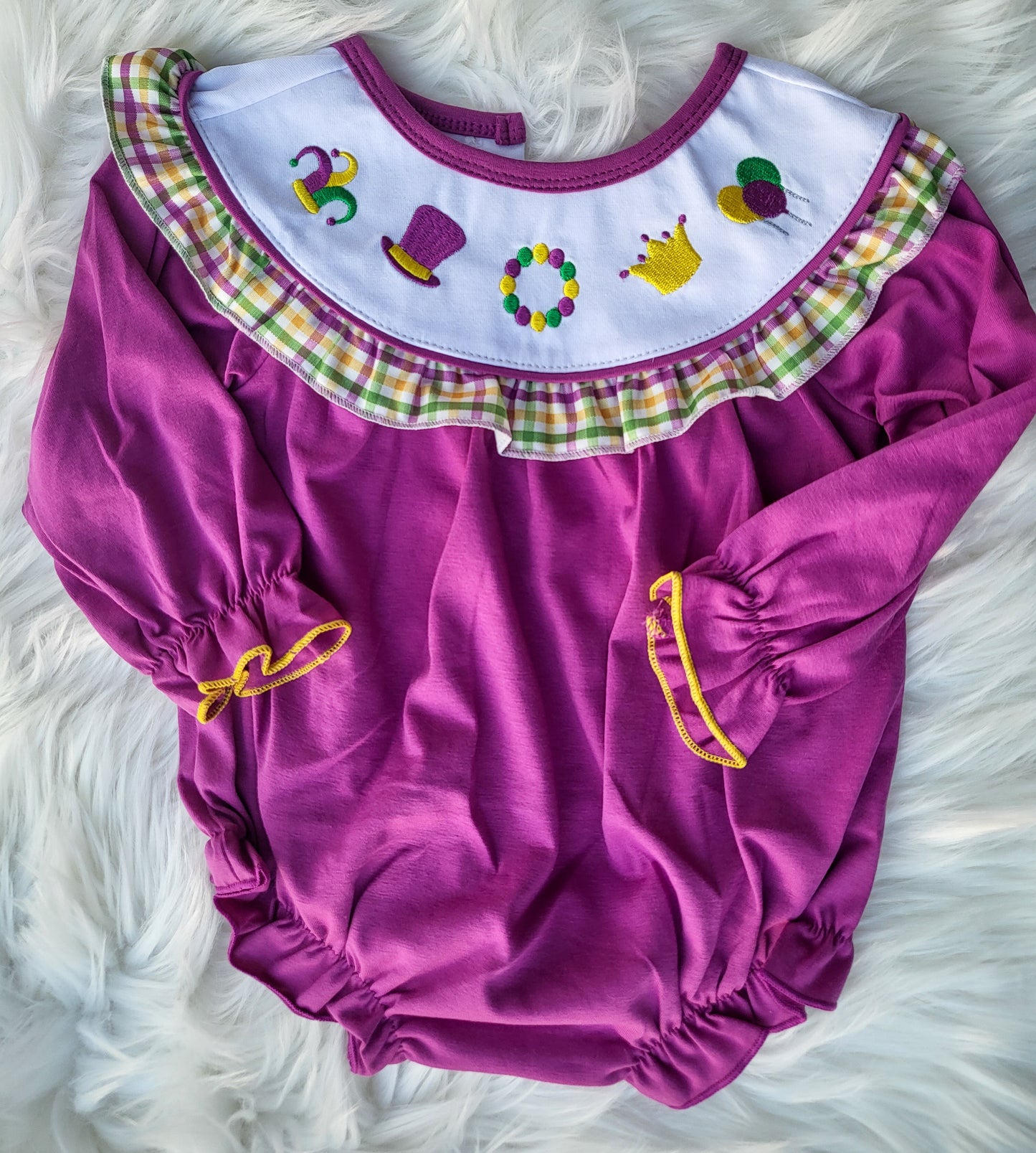 Purple Mardi Gras Embroidery Girl Romper Magic Group