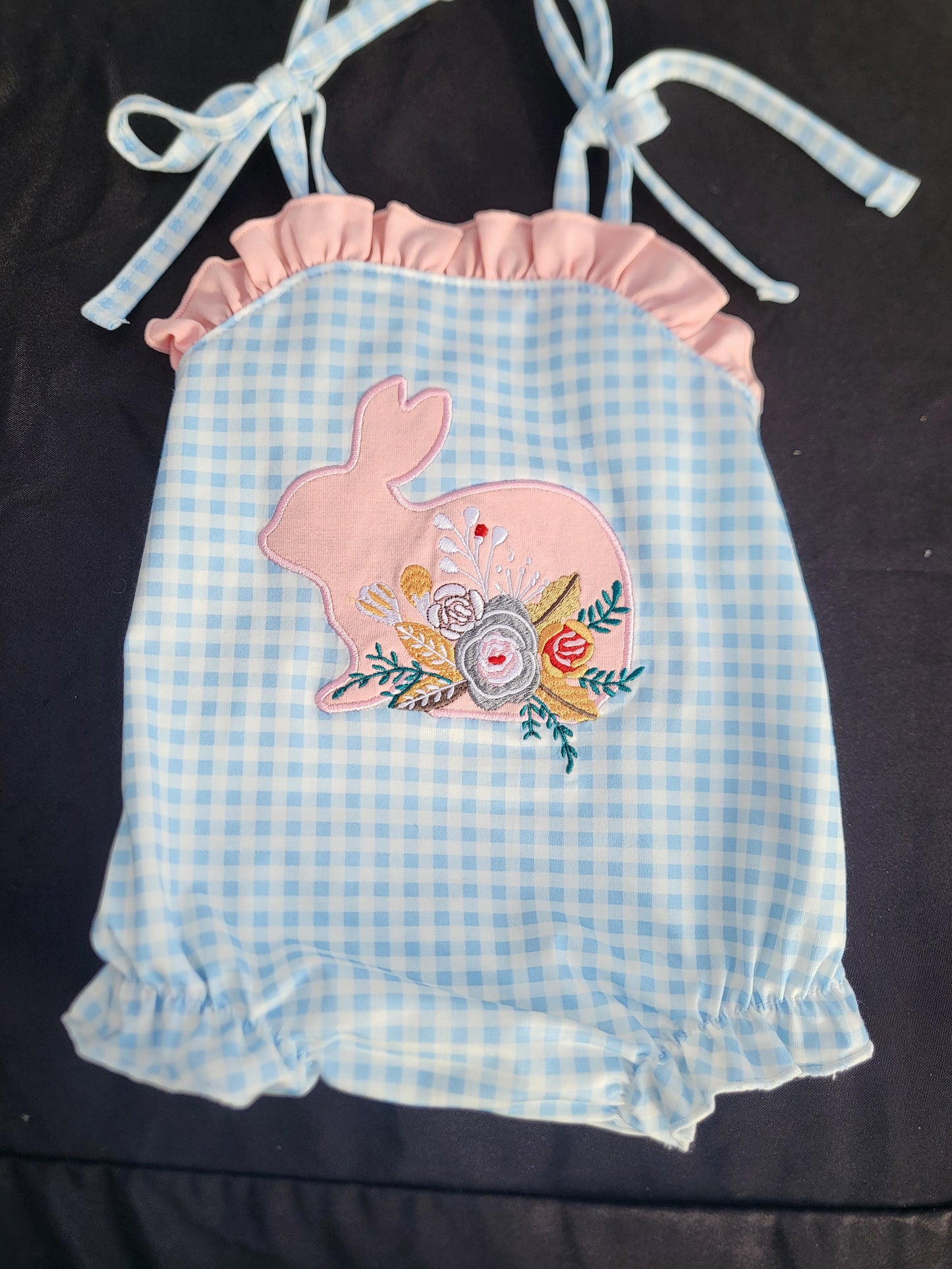 Blue Easter Bunny Applique Strap Girl Bubble Honeydew