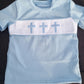 Blue Easter Cross Embroidery Shirt Honeydew