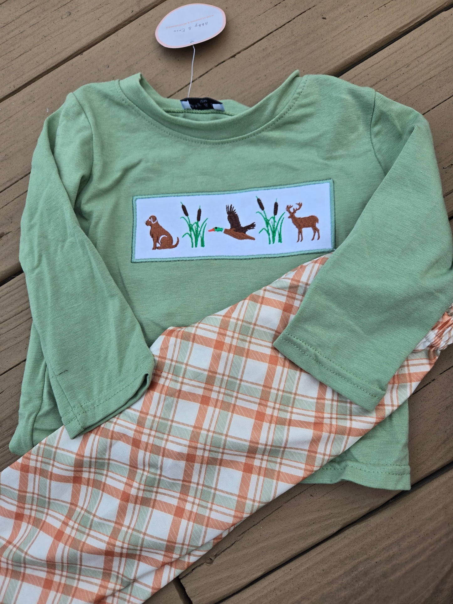 Green Hunting Duck Embroidery Boy Set Honeydew