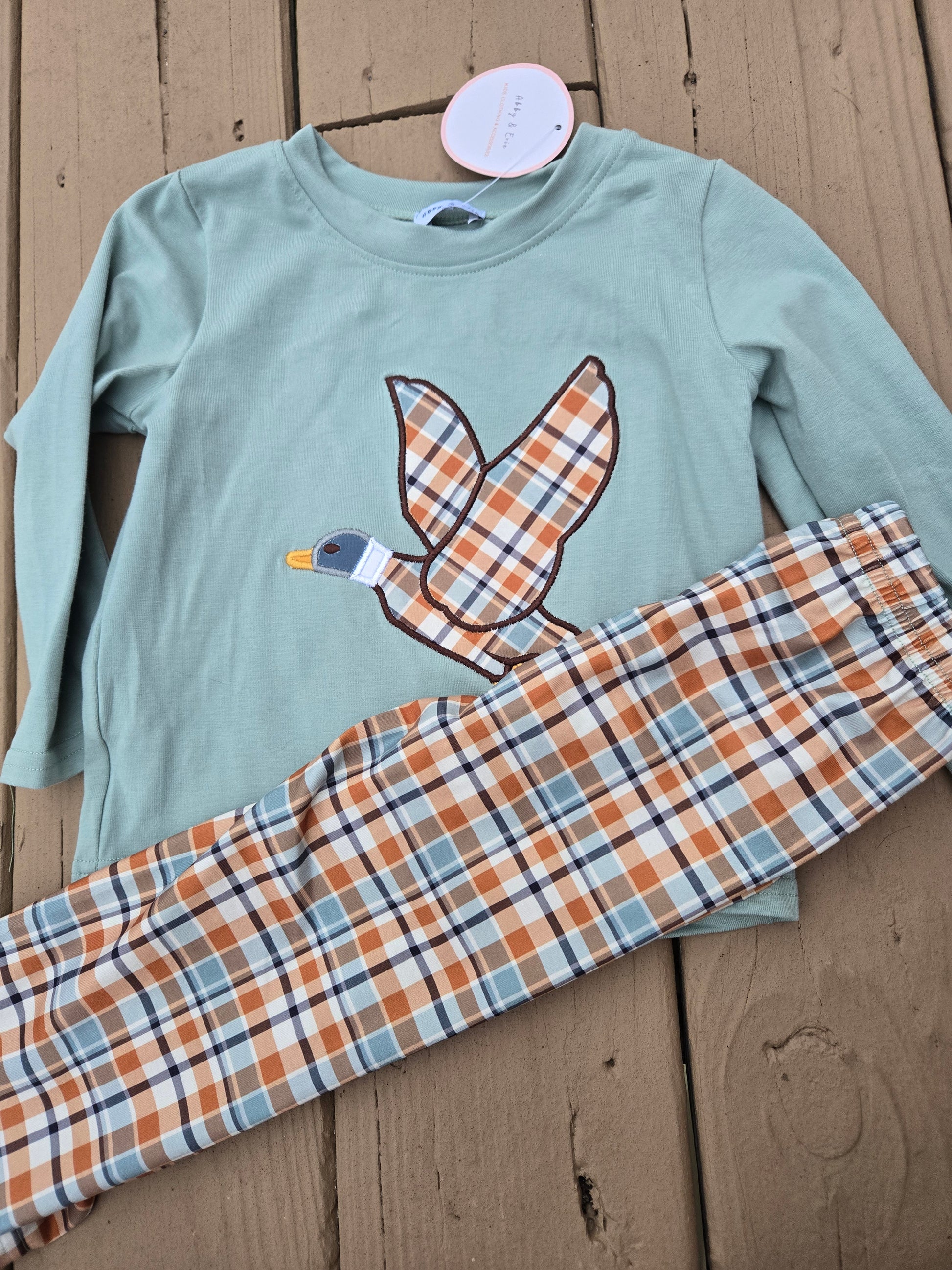 Sage Duck Applique Plaid Boy Set Magic Group