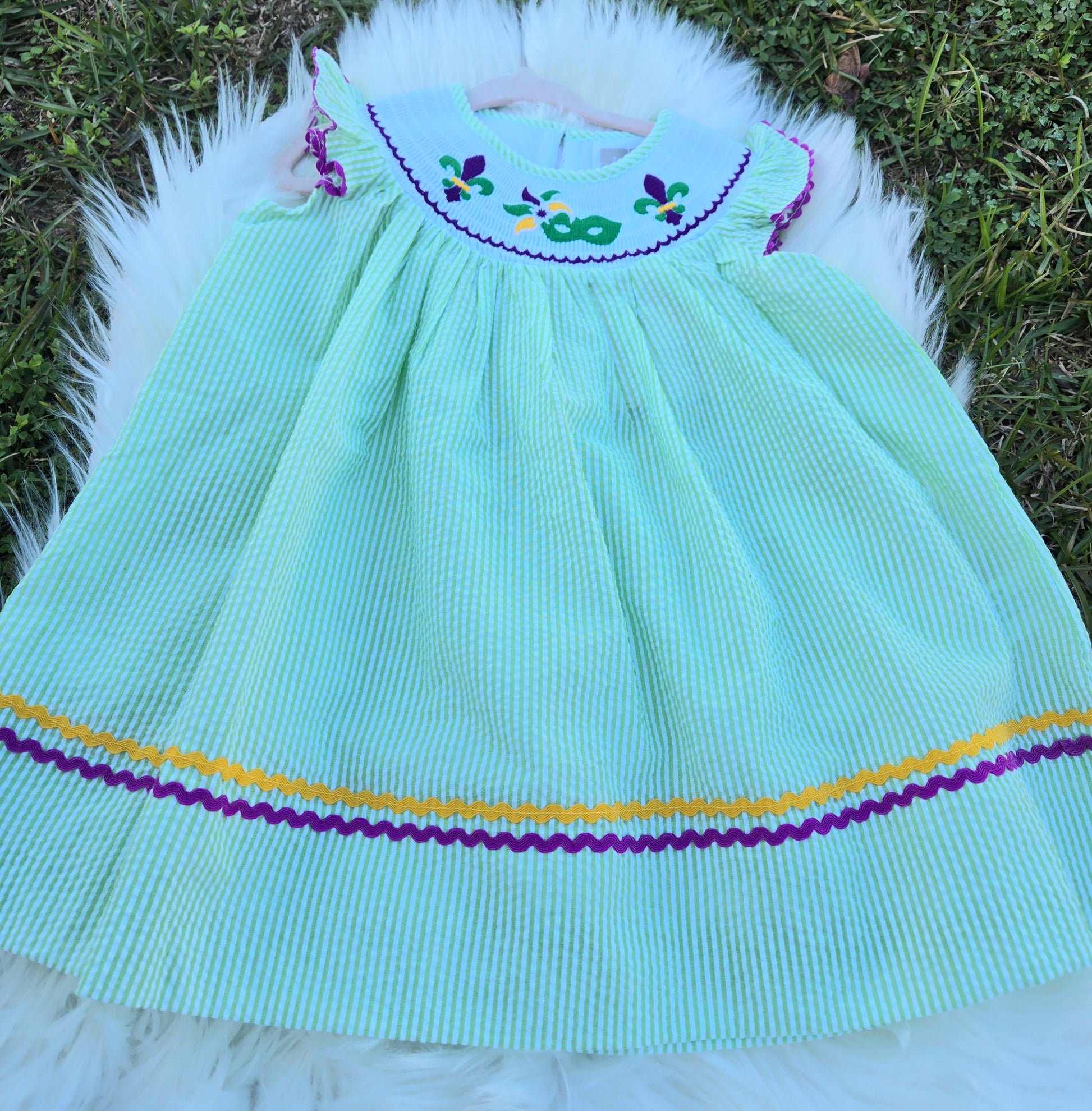 Green and Purple Mardi Gras Smocked Dress Lil Cactus