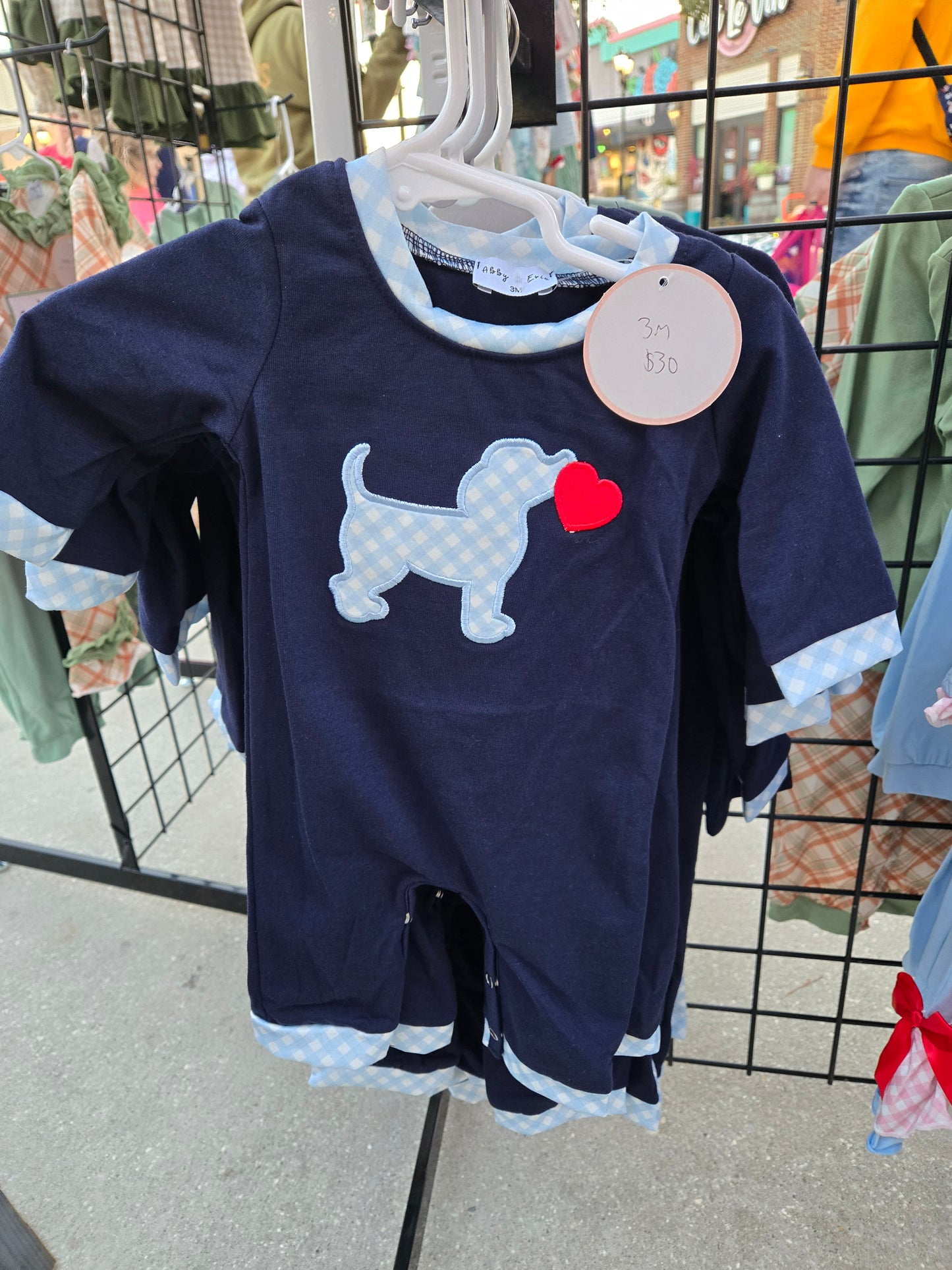 Blue Heart Valentines Puppy Boy Romper Honeydew