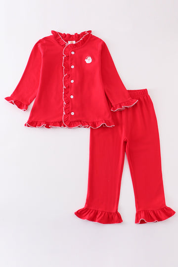 Red Santa Claus Embroidery Girls Pajama Set Honeydew