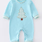 Blue Christmas Tree Applique Boy Romper Honeydew