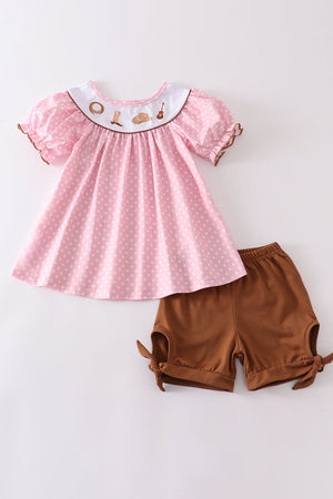 Pink Cowgirl Embroidered Short Set Honeydew - Abby & Evie