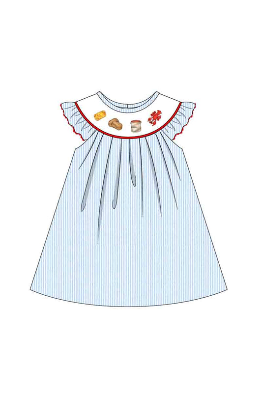 P004 - Blue Crawfish Embroidery Collection Girl Dress - eta July Magic Group