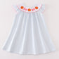 Blue Striped Orange French Knot Pumpkin Girl Dress Honeydew