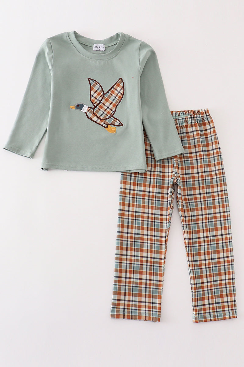 Sage Duck Applique Plaid Boy Set Magic Group