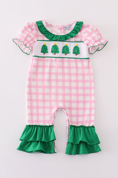 Pink Christmas Tree French Knot Girl Romper southernsweetpea