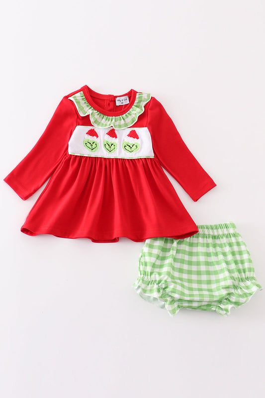 Red Christmas Mean One French Knot Baby Set Honeydew