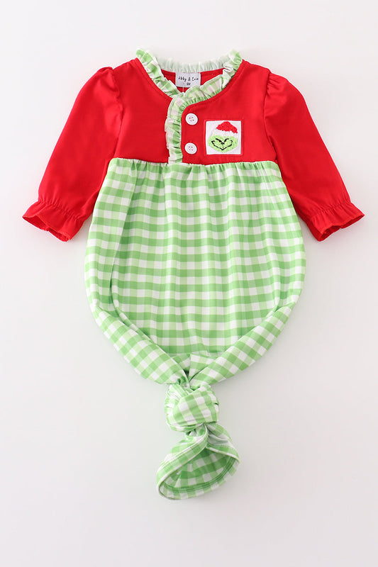 Red Christmas Mean One French Knot Baby Gown Honeydew