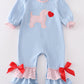 Blue Heart Valentines Puppy Girl Romper Honeydew