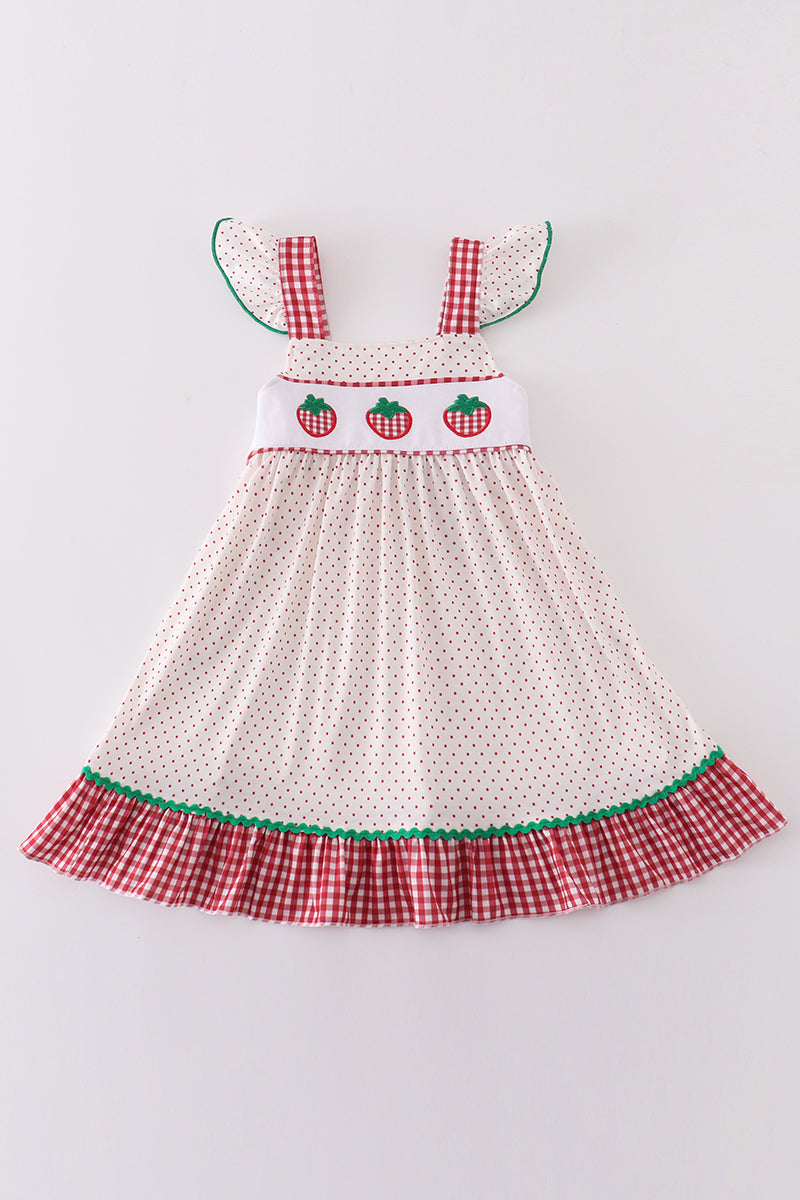 Red Dot Strawberry Embroidery Dress