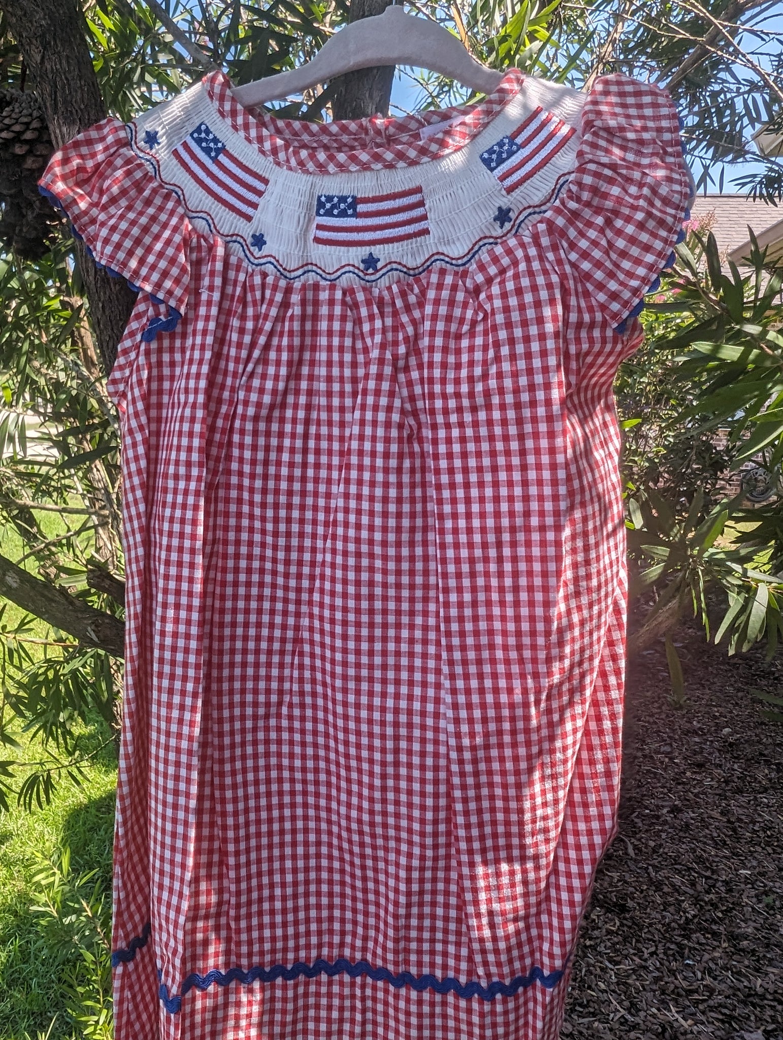American Flag Smocked Girl Dress Clover Cottage