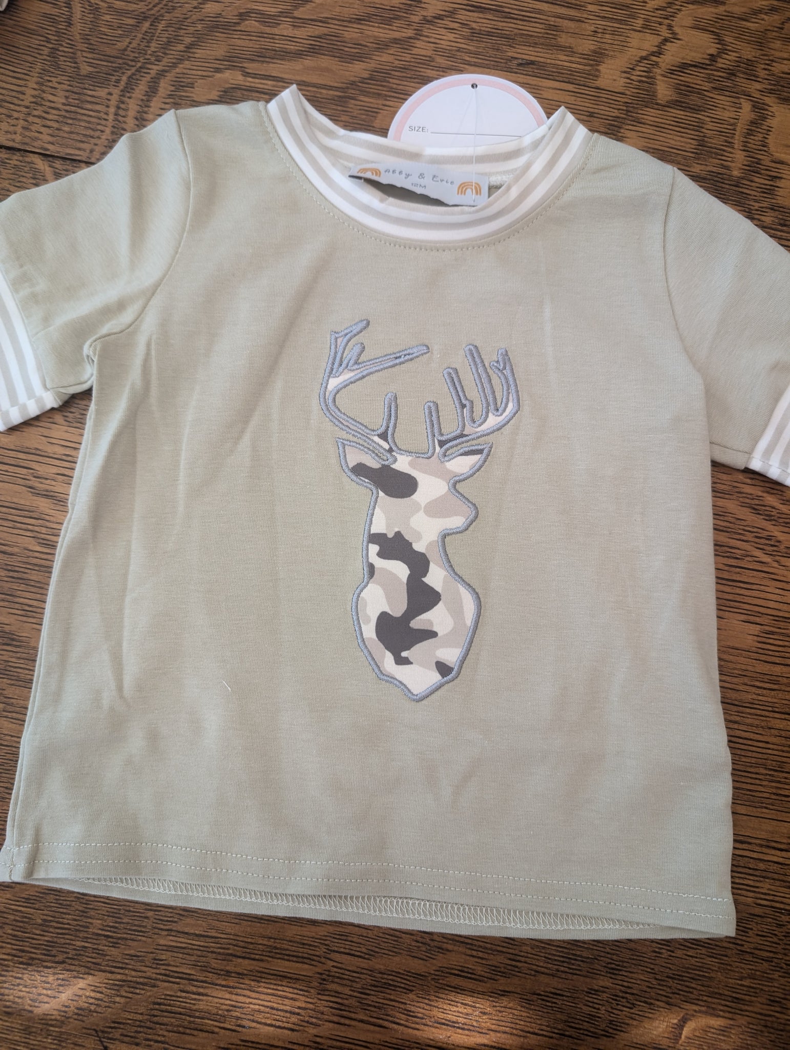 Camouflage Antler Applique Boy Top Honeydew