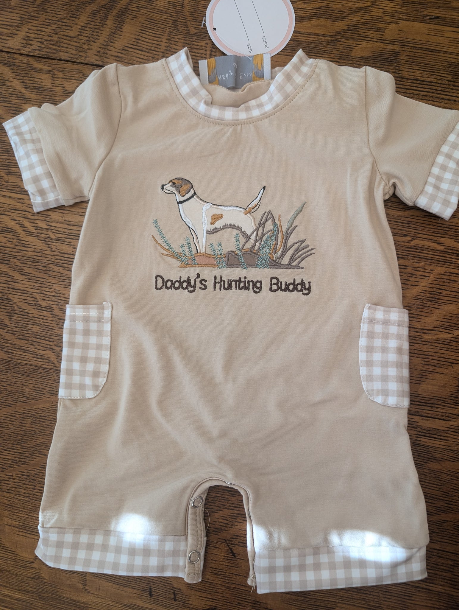 Brown Daddy's Hunting Buddy Boy Romper Honeydew