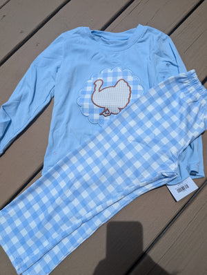 Blue Turkey Applique Boy Set Honeydew