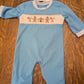 Blue Gingerbread Smocked Boy Romper Honeydew