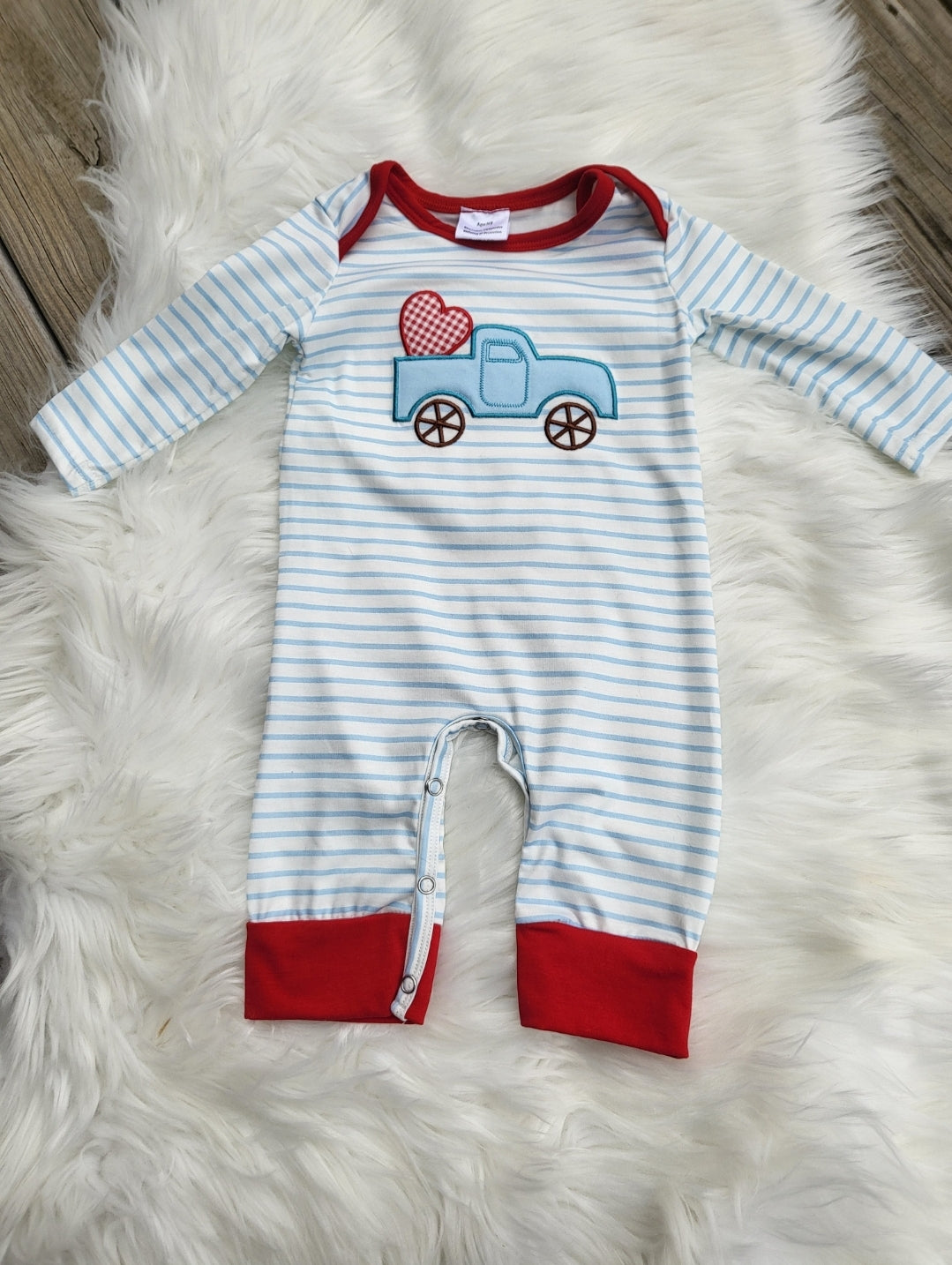 Valentine's Day Car Applique Boy Romper Honeydew