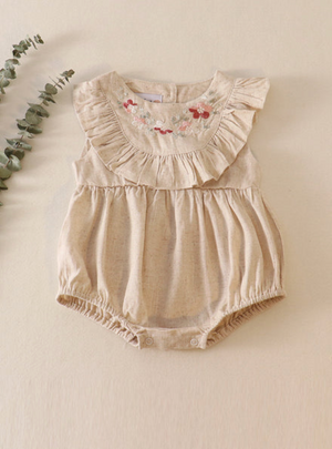 Beige floral linen romper Honeydew