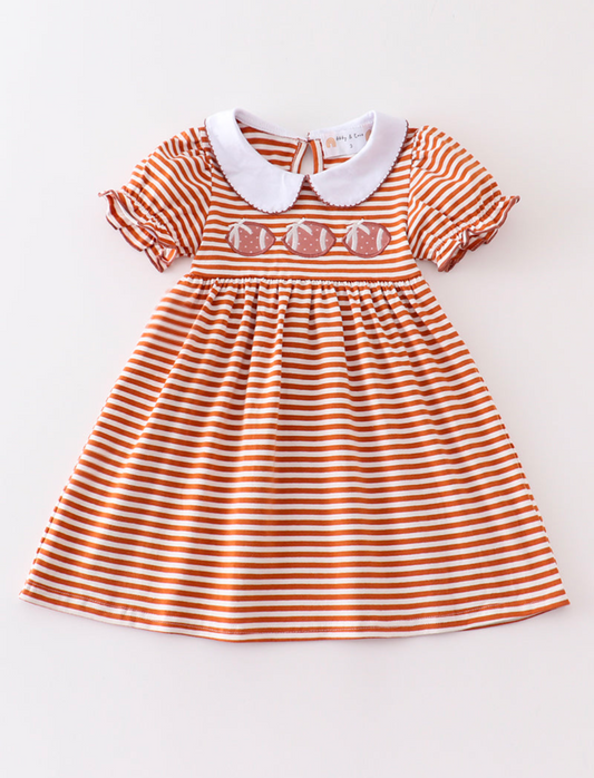 Brown Stripe Applique Football Dress Honeydew