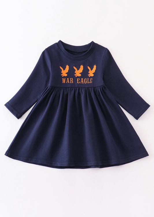 Navy Eagle Embroidery Terry Dress southernsweetpea