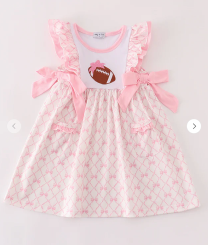 Pink Bow Football Embroidery Dress Honeydew