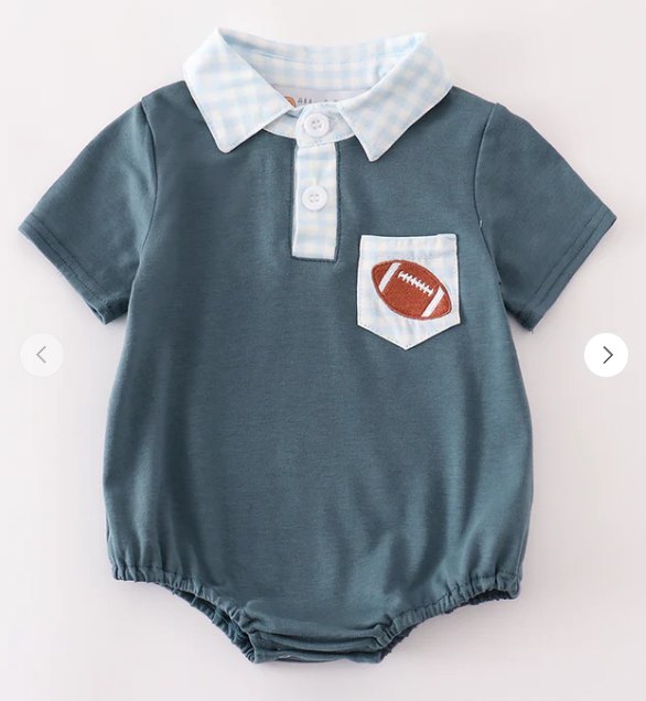 Blue Football Embroidery Boy Bubble Romper Honeydew