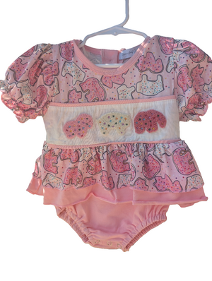 Animal Crackers French Knot Romper Rose and Ivory