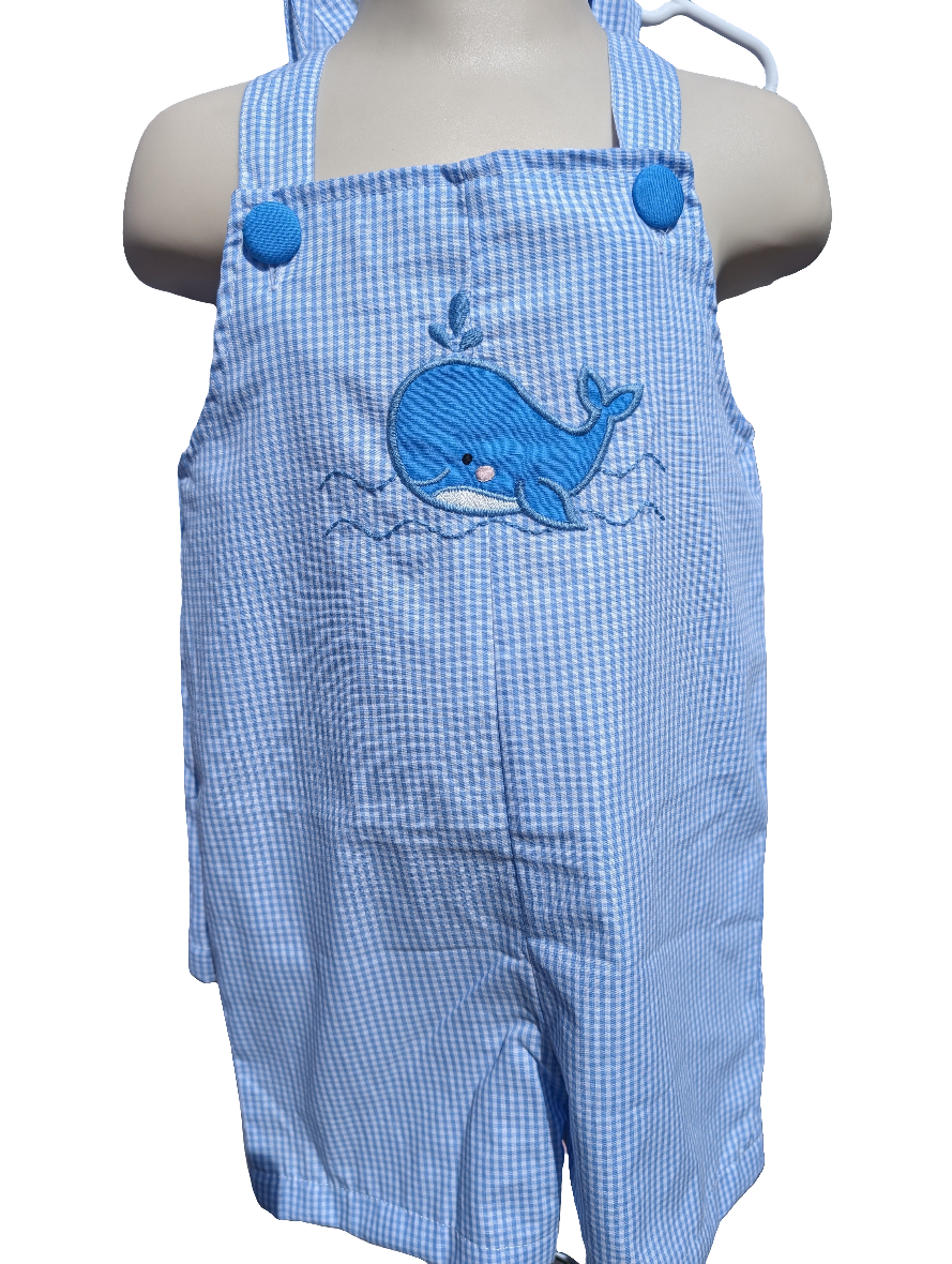 Blue Gingham Whale Jonjon Short Tail Lil Cactus