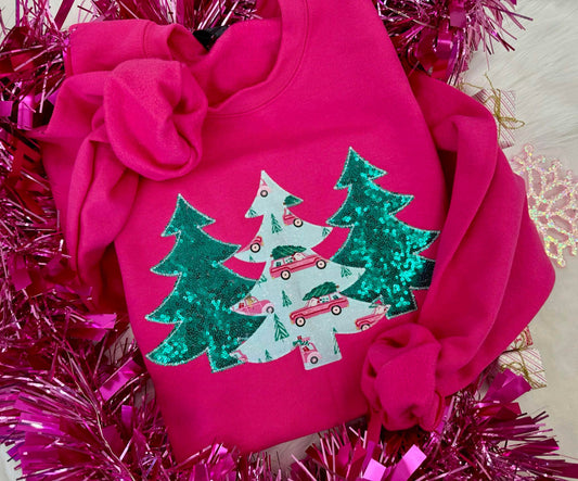 Trio Christmas Tree Pink Sequin Crewneck - eta early November Southern Trade Wholesale