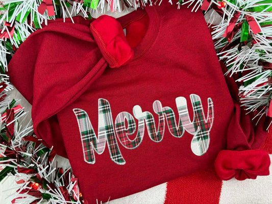 Merry Plaid Applique Crewneck - eta early November Southern Trade Wholesale