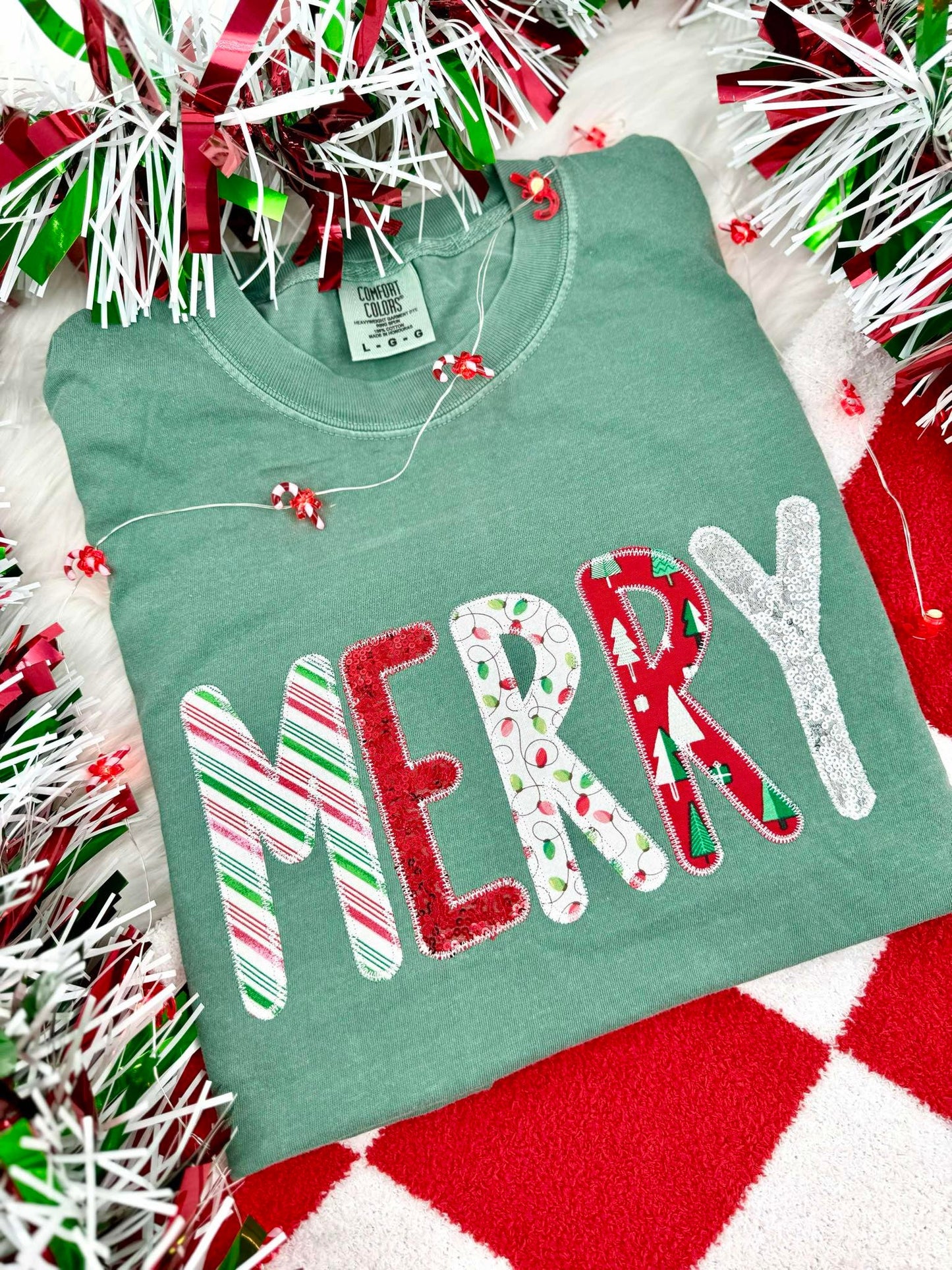 Red/Green Farmhouse Merry Comfort Colors Short Sleeve Shirt - eta early November Southern Trade Wholesale